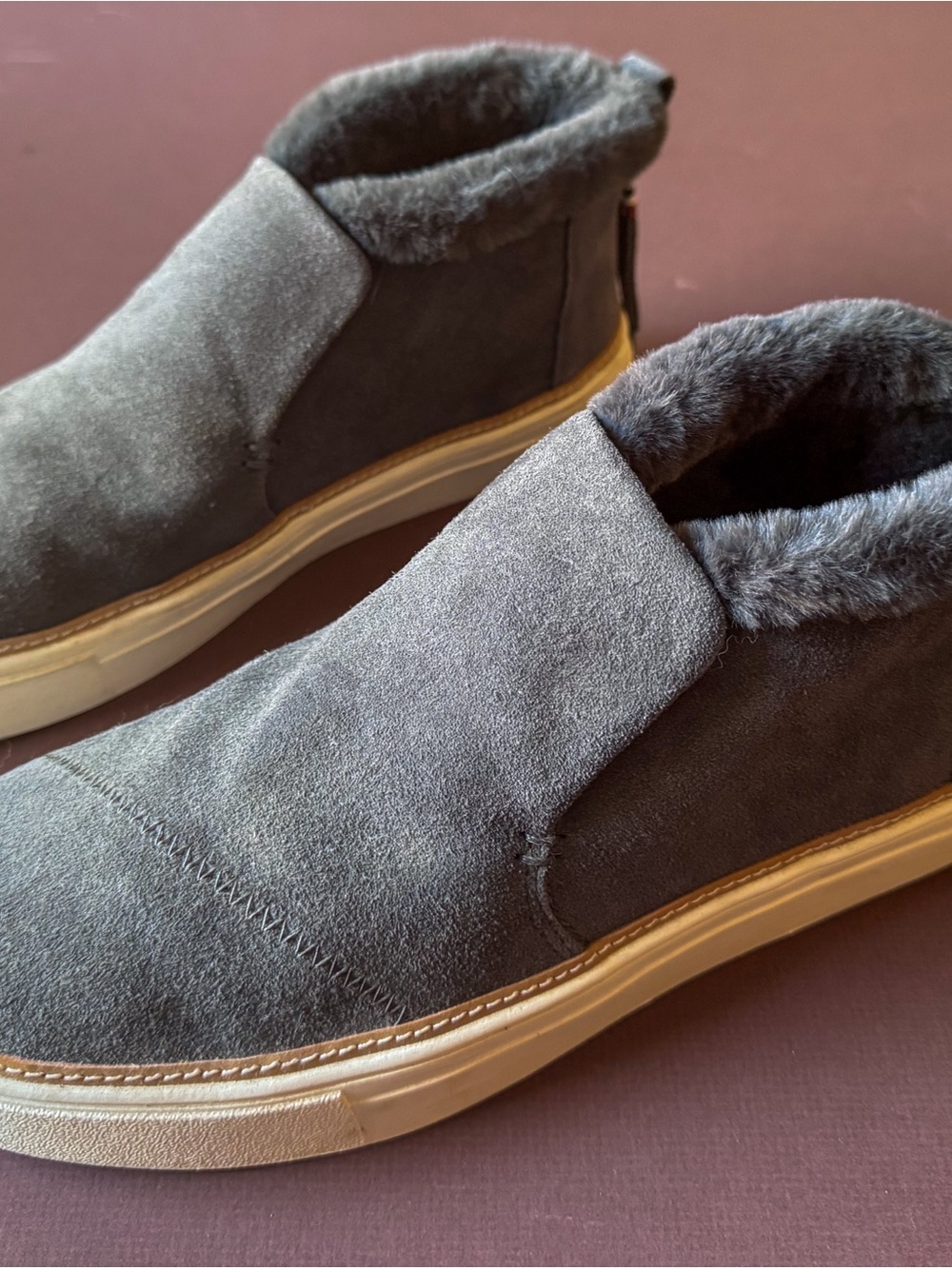 Toms Gray Suede Faux-Fur Lined Ankle Booties